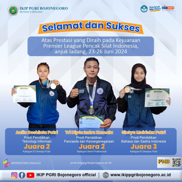 Mahasiswa IKIP PGRI Bojonegoro Raih Prestasi di Kejuaraan Premier League Pencak Silat Indonesia&nbsp;2024