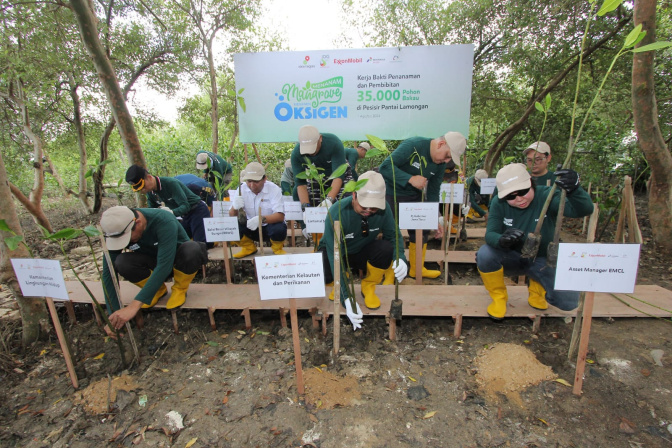 SKK Migas – EMCL Bersama KKP dan Masyarakat Kerja Bakti Tanam Pohon Bakau di Pesisir Pantai&nbsp;Lamongan